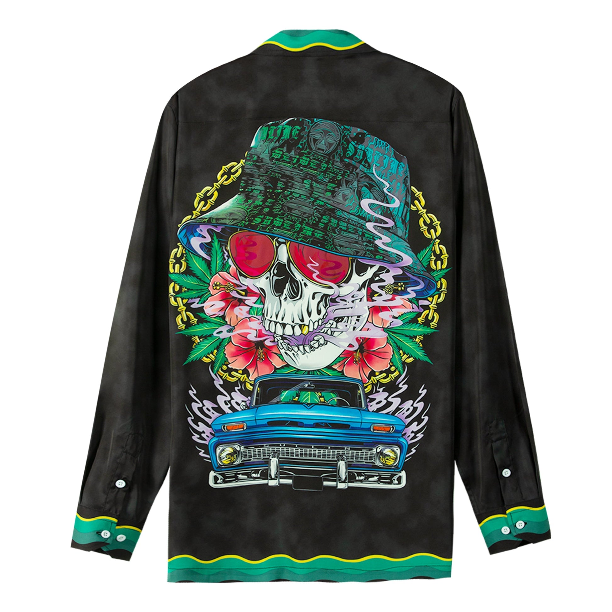 Halloween Long Sleeve Camp Collar Shirt with Skull Print Jonvidesign
