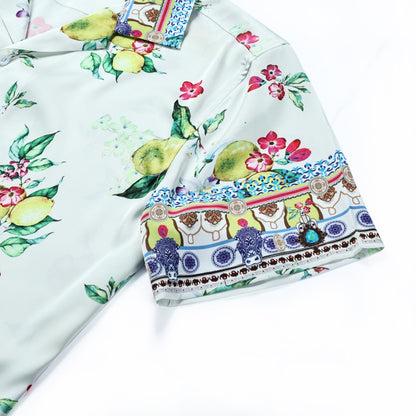 Lemon Pattern Short Sleeve Camp Collar Shirt Jonvidesign