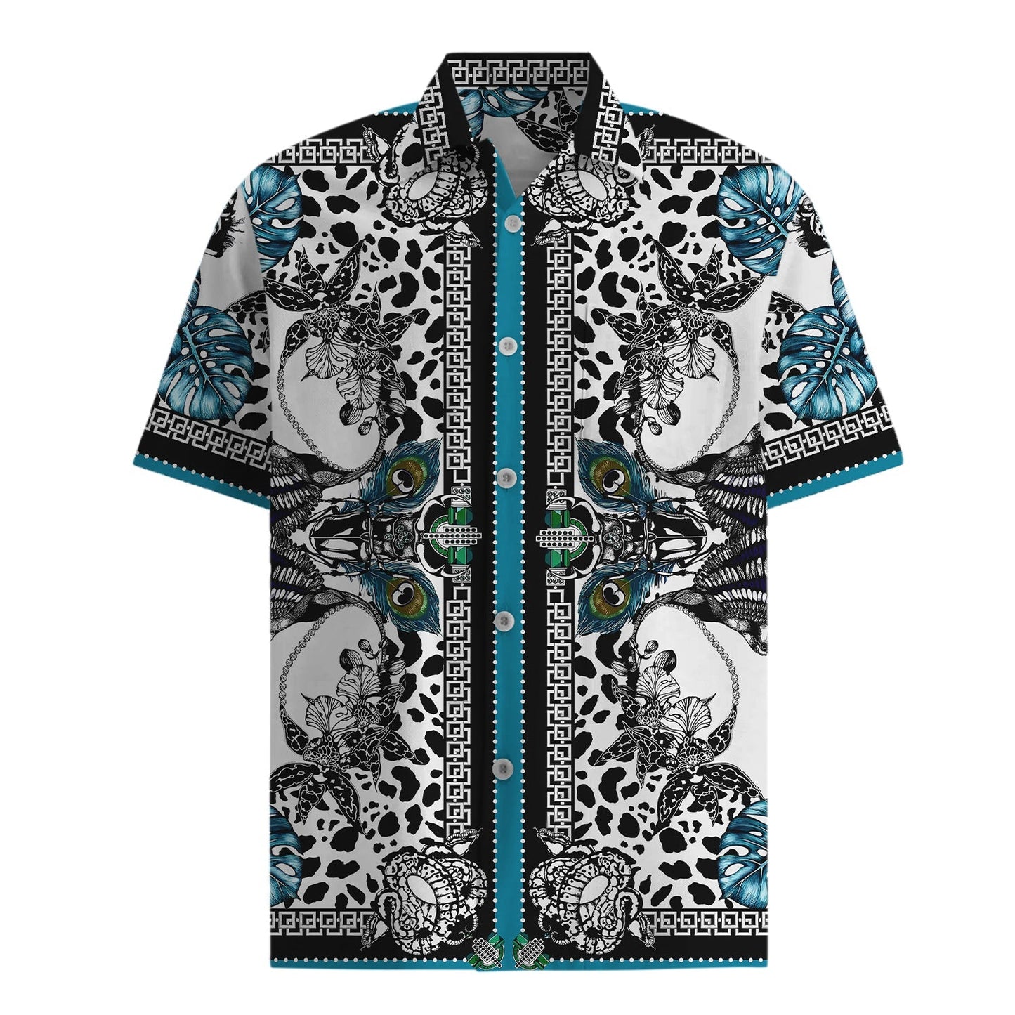 Leopard Print Short Sleeve Shirt in Black for Men Jonvidesign