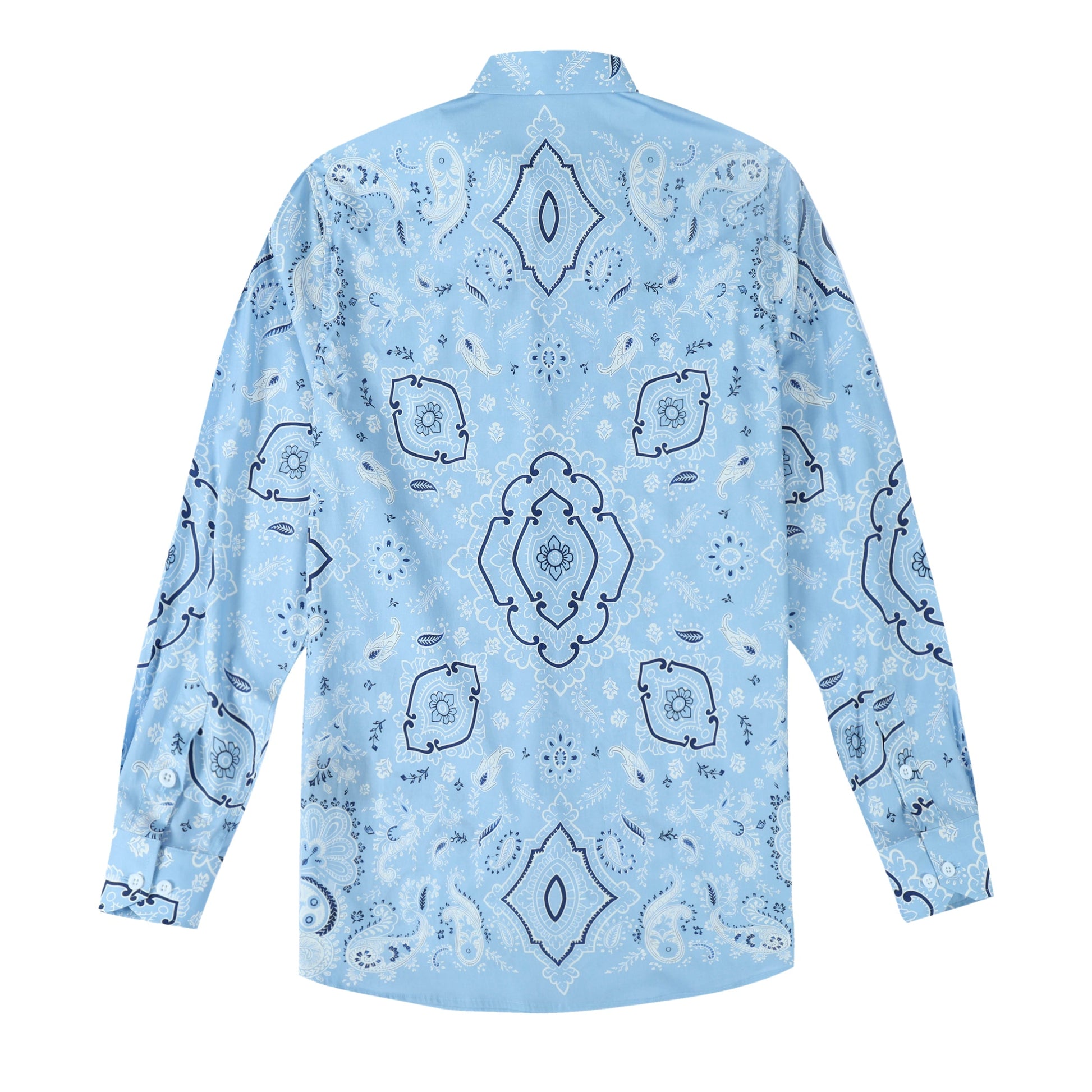 Light Blue Paisley Pattern Long Sleeve Button Down Casual Shirt Jonvidesign