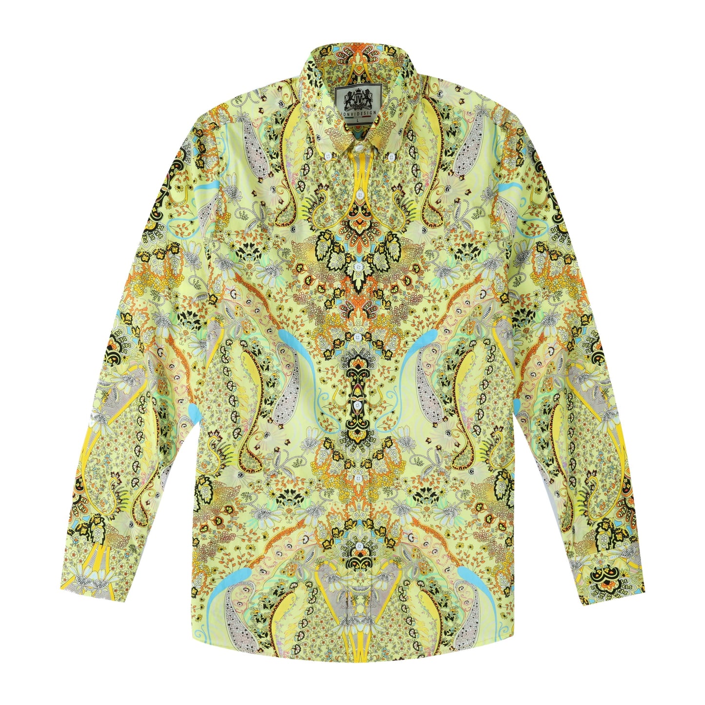 Paisley Pattern Long Sleeve Button Down Shirt in Yellow Jonvidesign