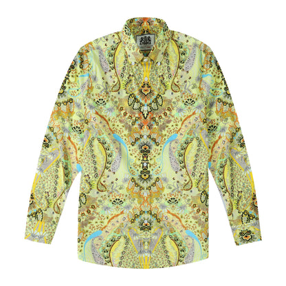 Paisley Pattern Long Sleeve Button Down Shirt in Yellow Jonvidesign