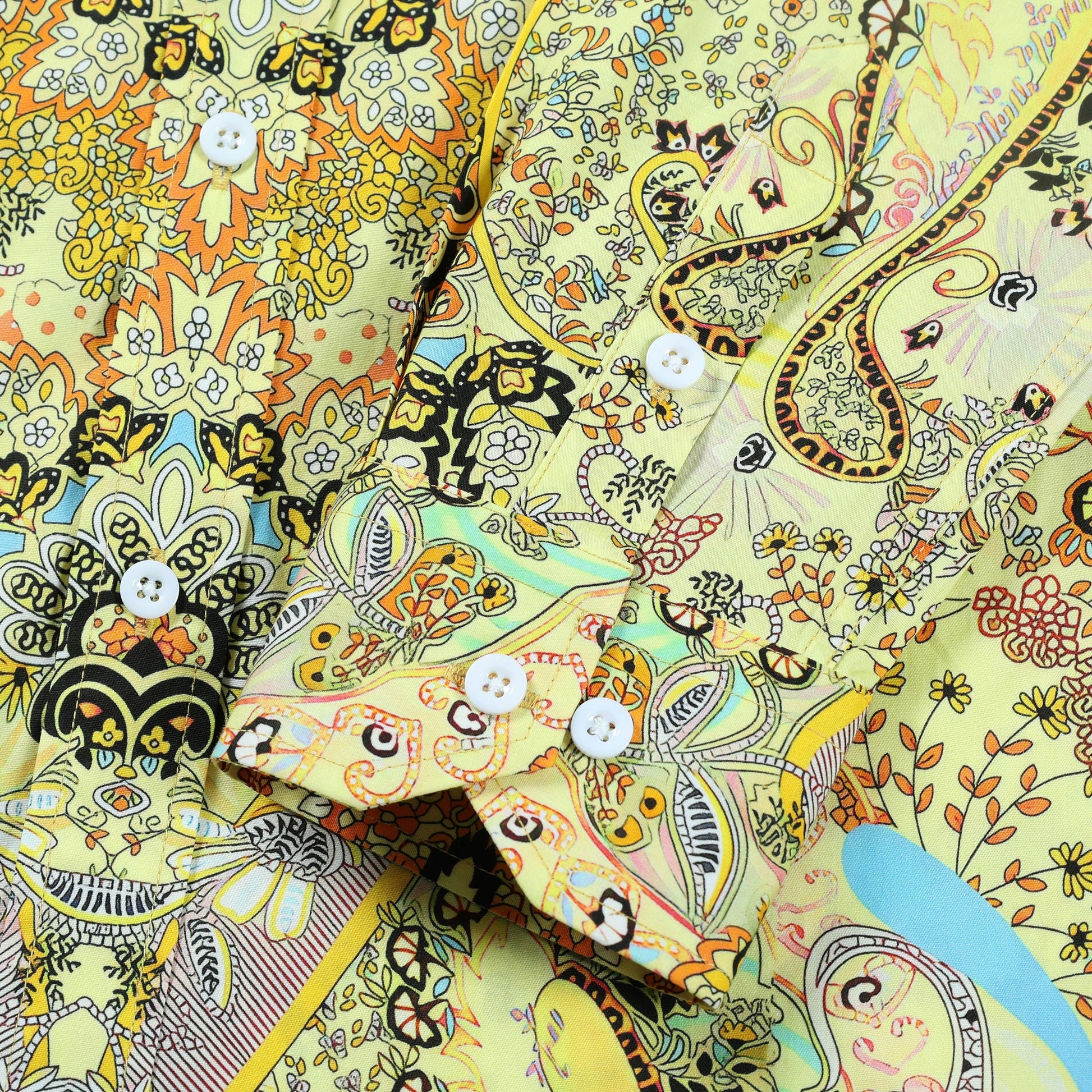 Paisley Pattern Long Sleeve Button Down Shirt in Yellow Jonvidesign