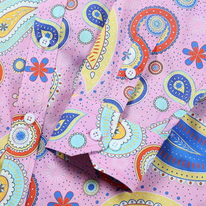 Pink Paisley Pattern Button Down Long Sleeve Shirt Jonvidesign