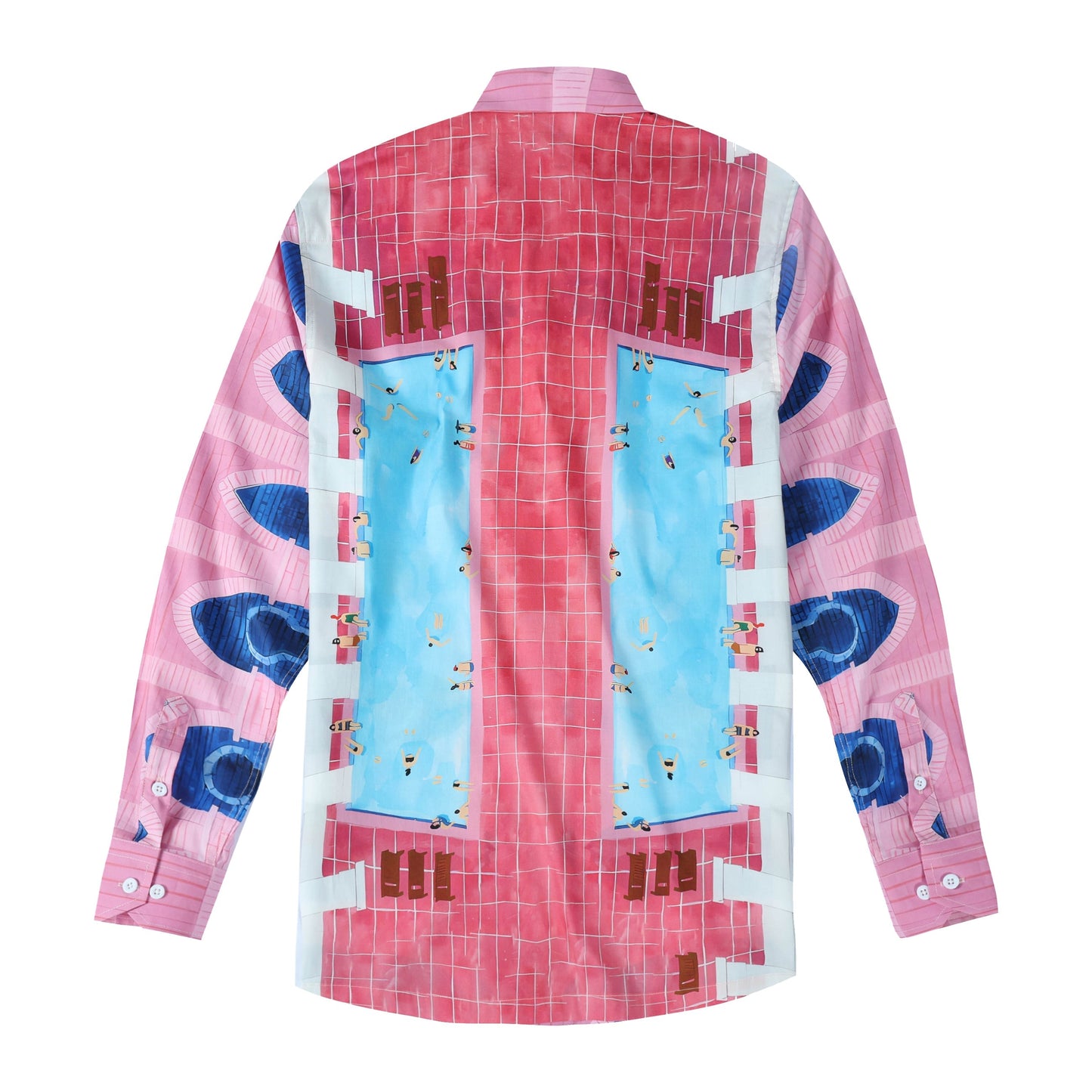 Pool Tile Pattern Long Sleeve Vacation Shirt Jonvidesign