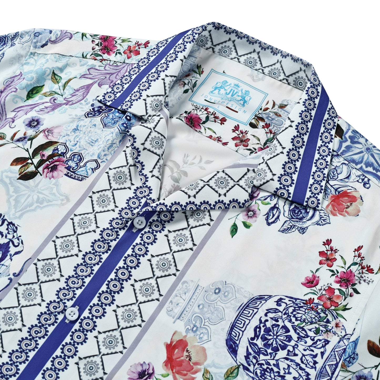 Porcelain Floral Camp Collar Shirt Jonvidesign