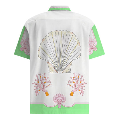 Scallop Pattern Short Sleeve Drop Shoulder Shirt Jonvidesign