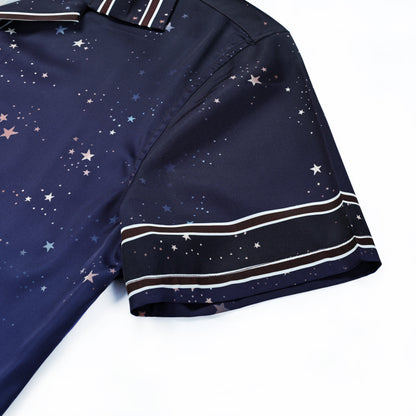 Statue Starry Night Palm Tree Short Sleeve Camp Collar Shirt Jonvidesign