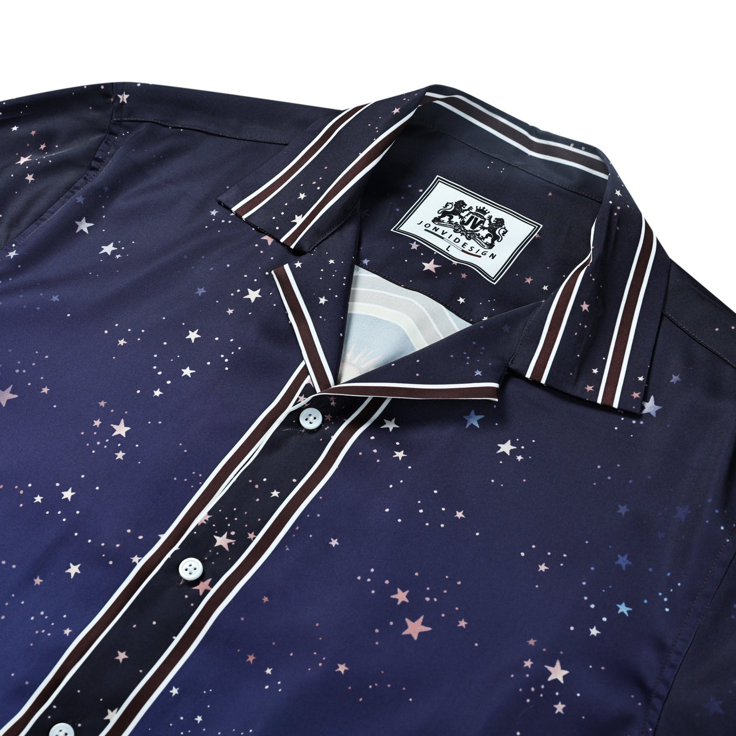 Statue Starry Night Palm Tree Short Sleeve Camp Collar Shirt Jonvidesign