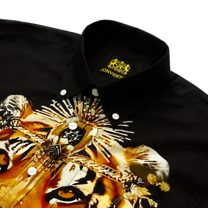 Tiger Pattern Short Sleeve Dress Shirt for Men Jonvidesign