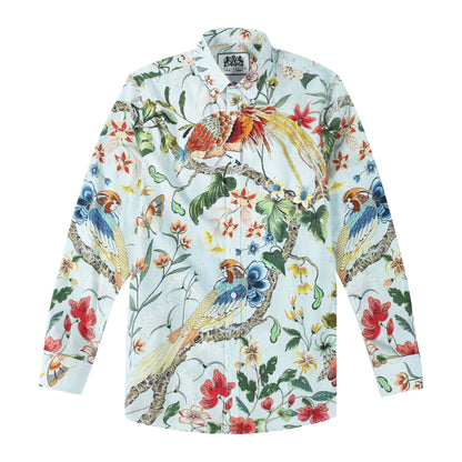 Tropical Animal Peacock Print Button Down Long Sleeve Shirt Jonvidesign