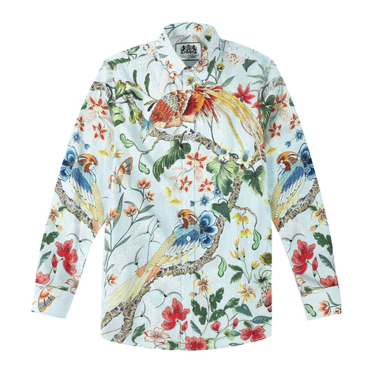 Tropical Animal Peacock Print Button Down Long Sleeve Shirt Jonvidesign