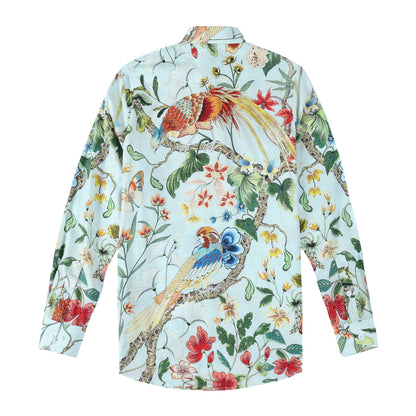 Tropical Animal Peacock Print Button Down Long Sleeve Shirt Jonvidesign