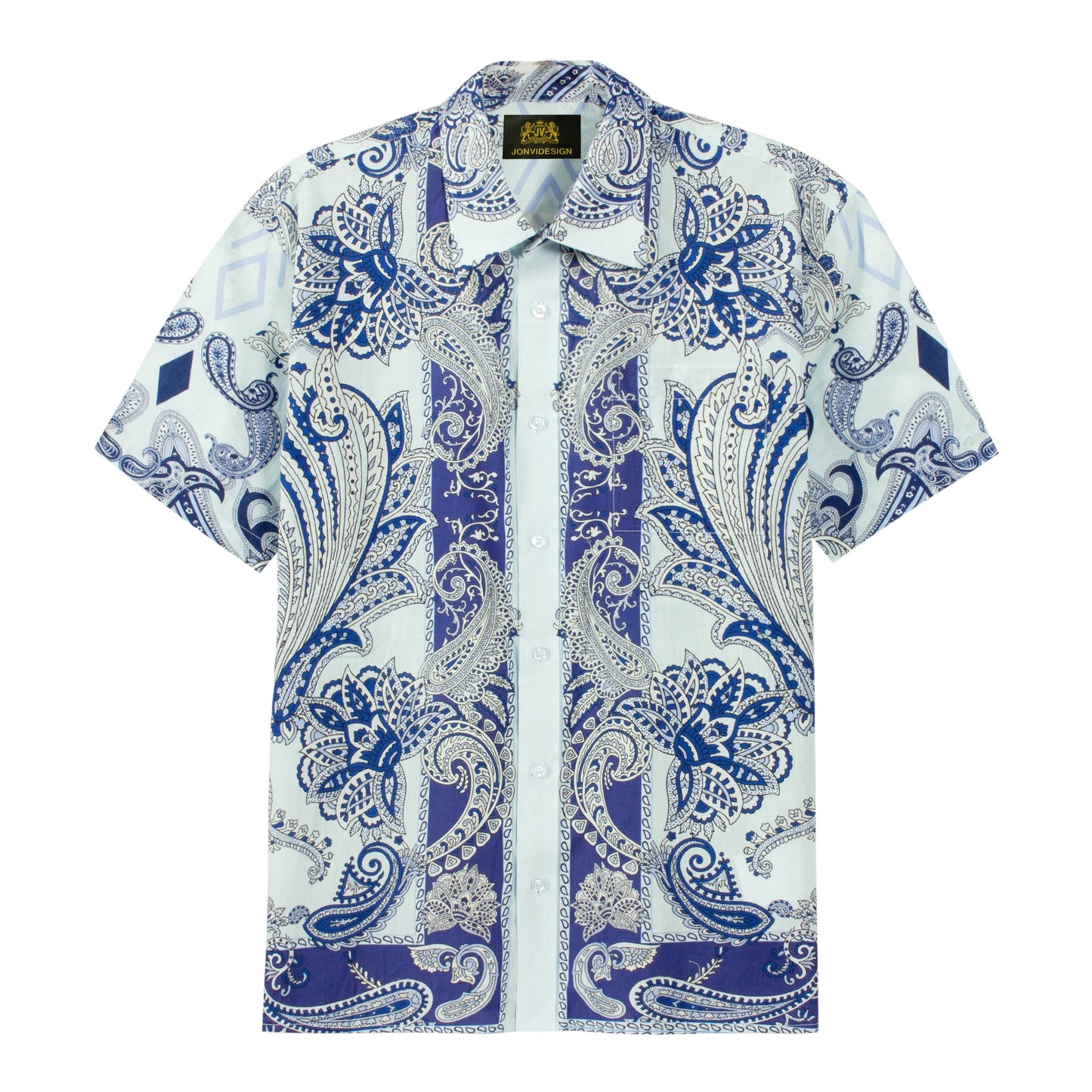 Tropical Paisley Pattern Short Sleeve Camp Shirt in Purple Jonvidesign