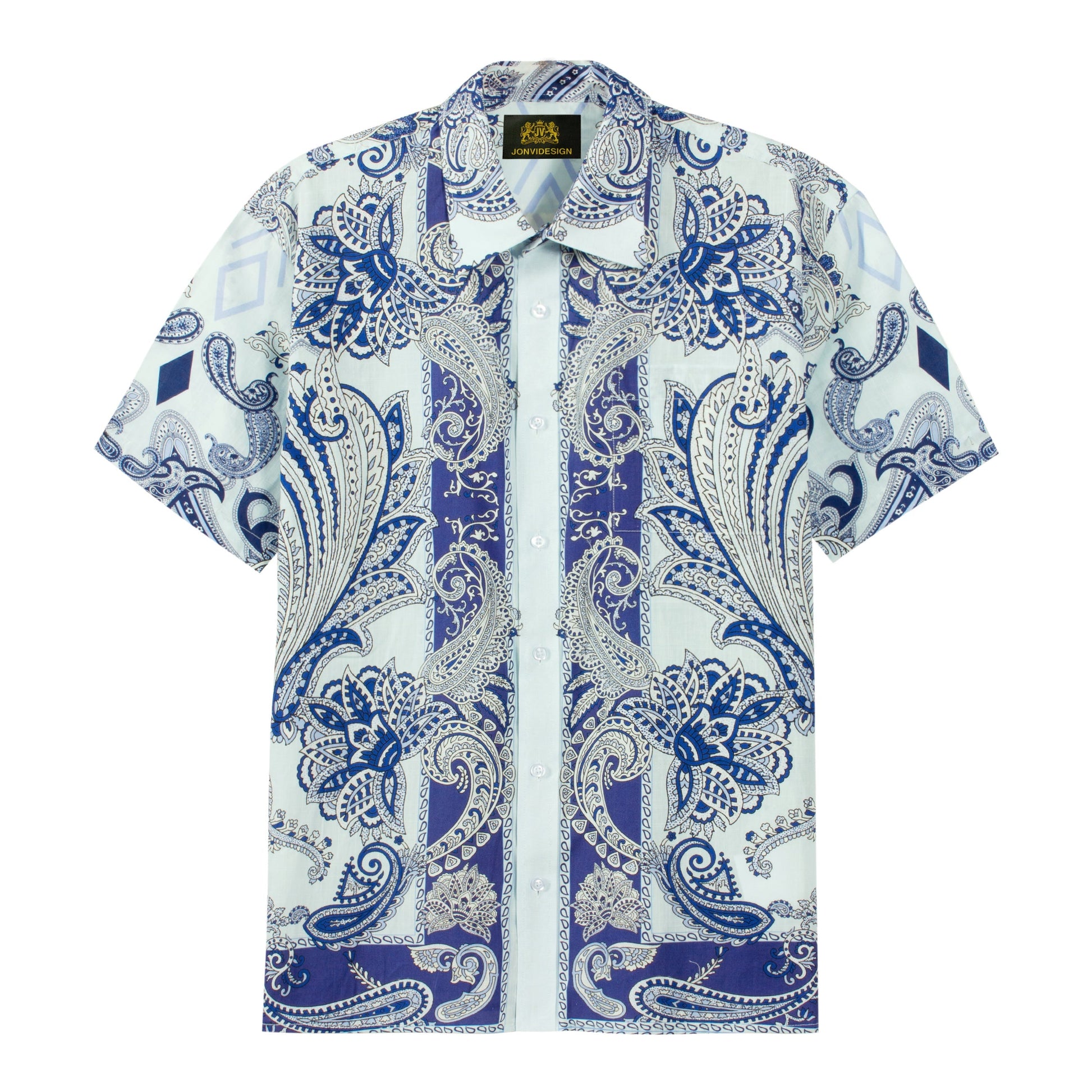 Tropical Paisley Pattern Short Sleeve Camp Shirt in Purple Jonvidesign