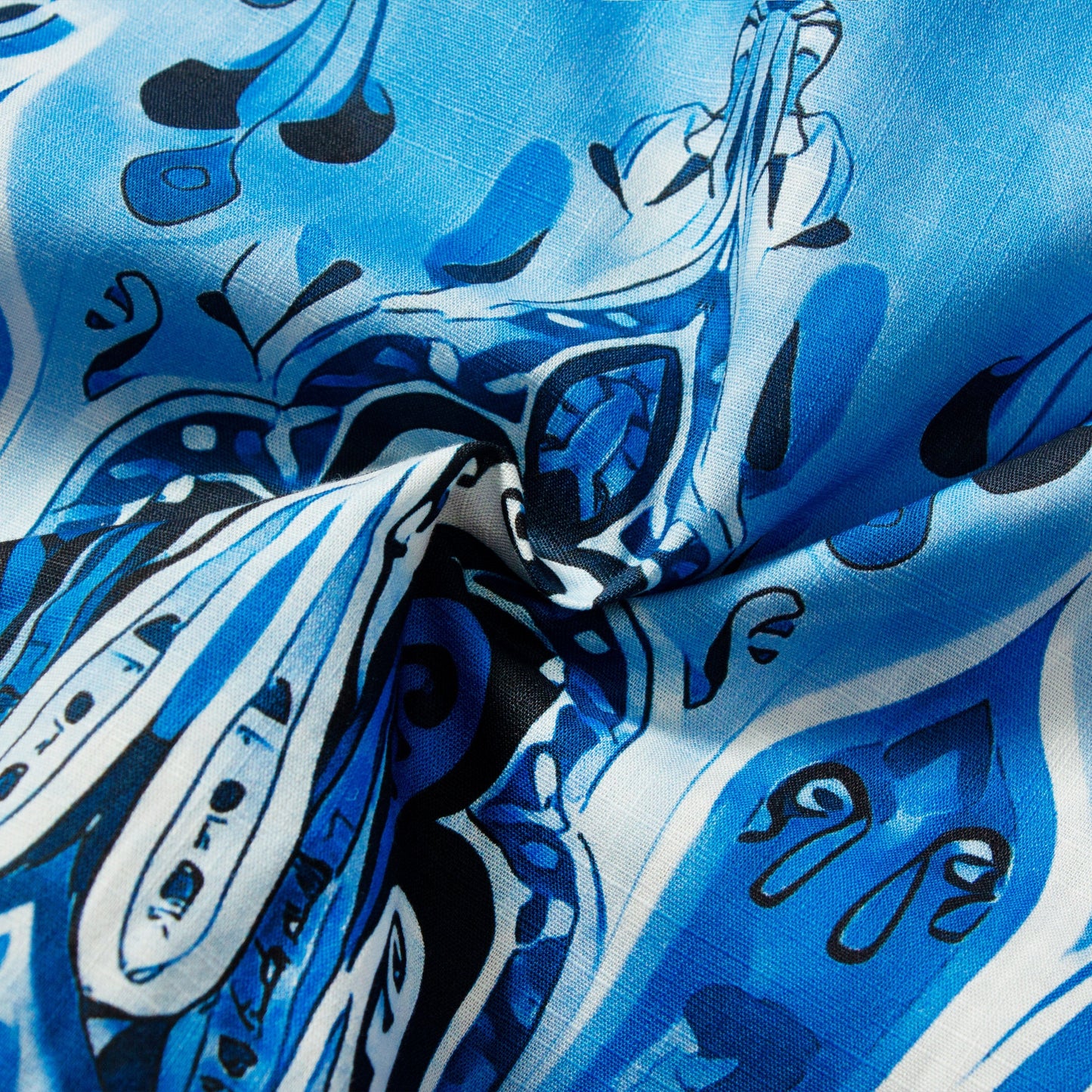 Tropical Style Paisley Print Short Sleeve Shirt in Blue Jonvidesign