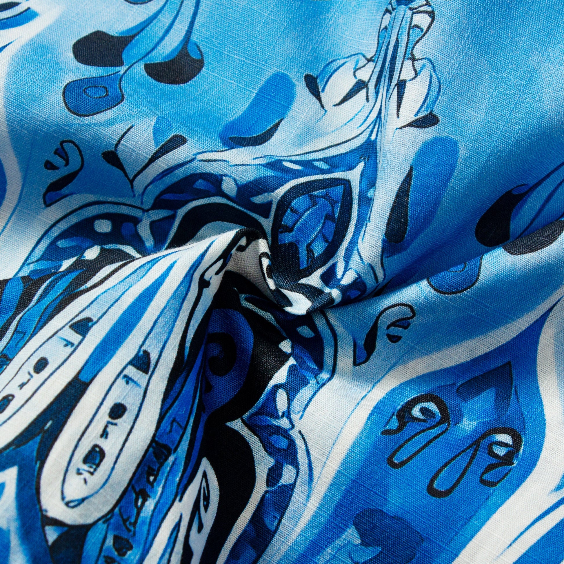 Tropical Style Paisley Print Short Sleeve Shirt in Blue Jonvidesign