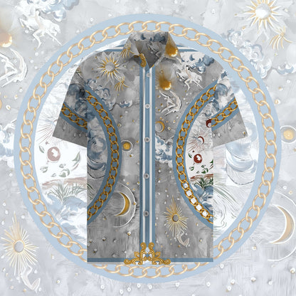 Unique Design Short Sleeve Shirt in Gray with Chain Accent Jonvidesign