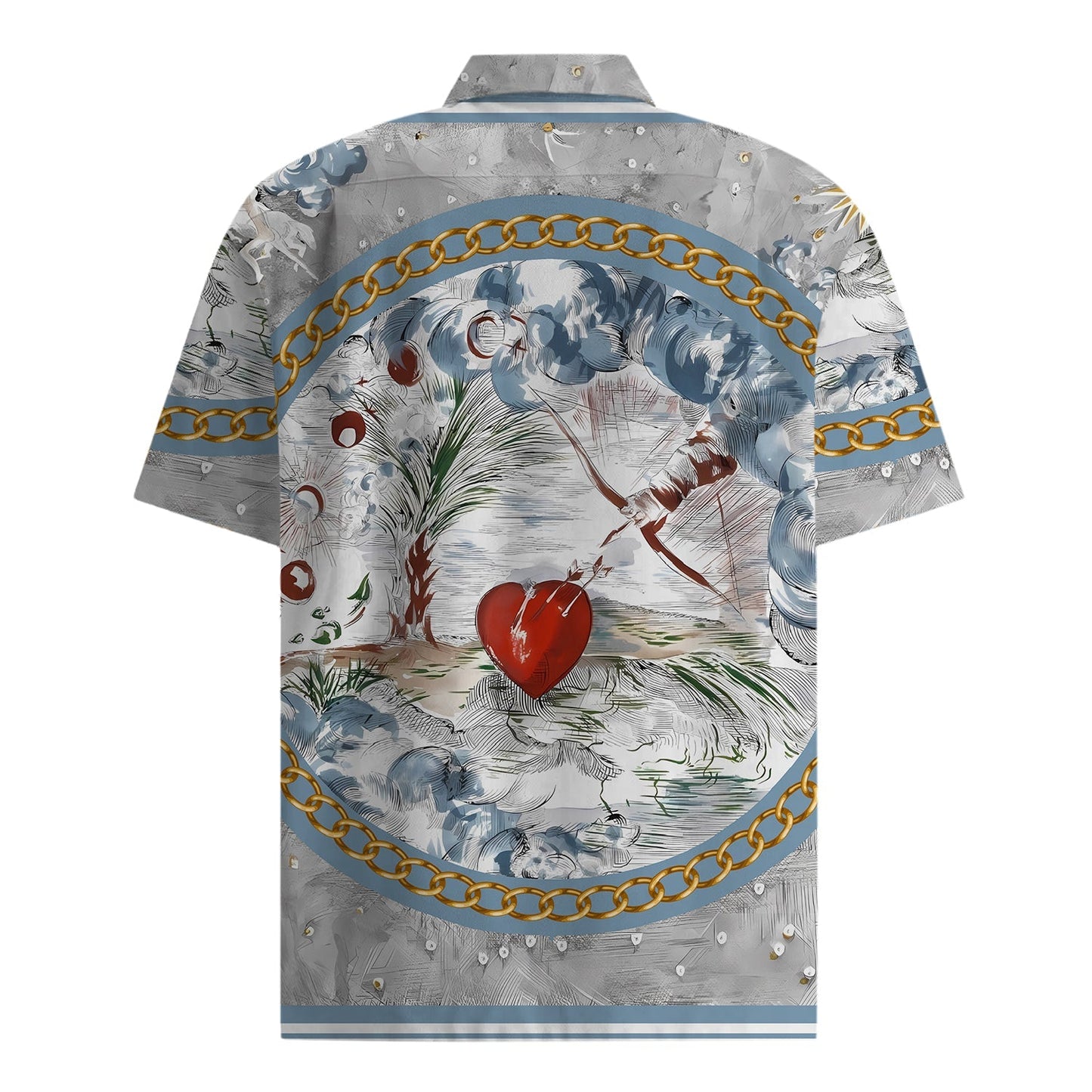 Unique Design Short Sleeve Shirt in Gray with Chain Accent Jonvidesign