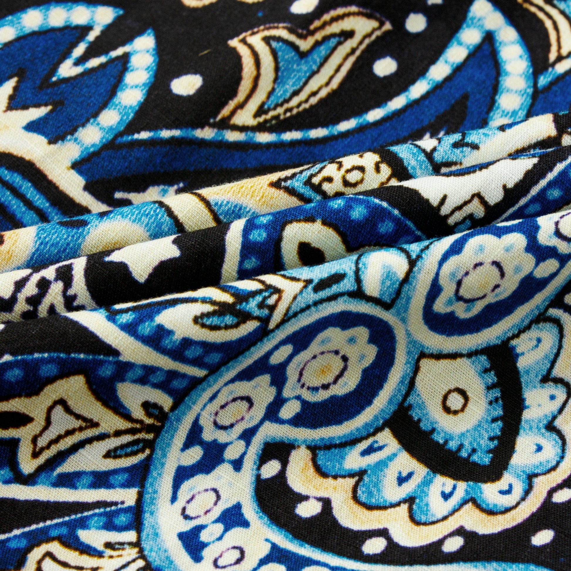 Vintage Paisley Pattern Short Sleeve Camp Shirt in Deep Blue Jonvidesign