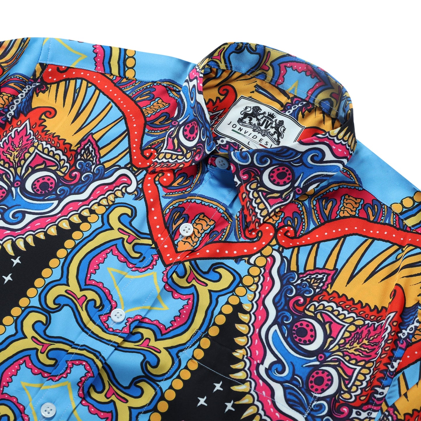 Vintage Pattern Short Sleeve Button Down Shirt Jonvidesign