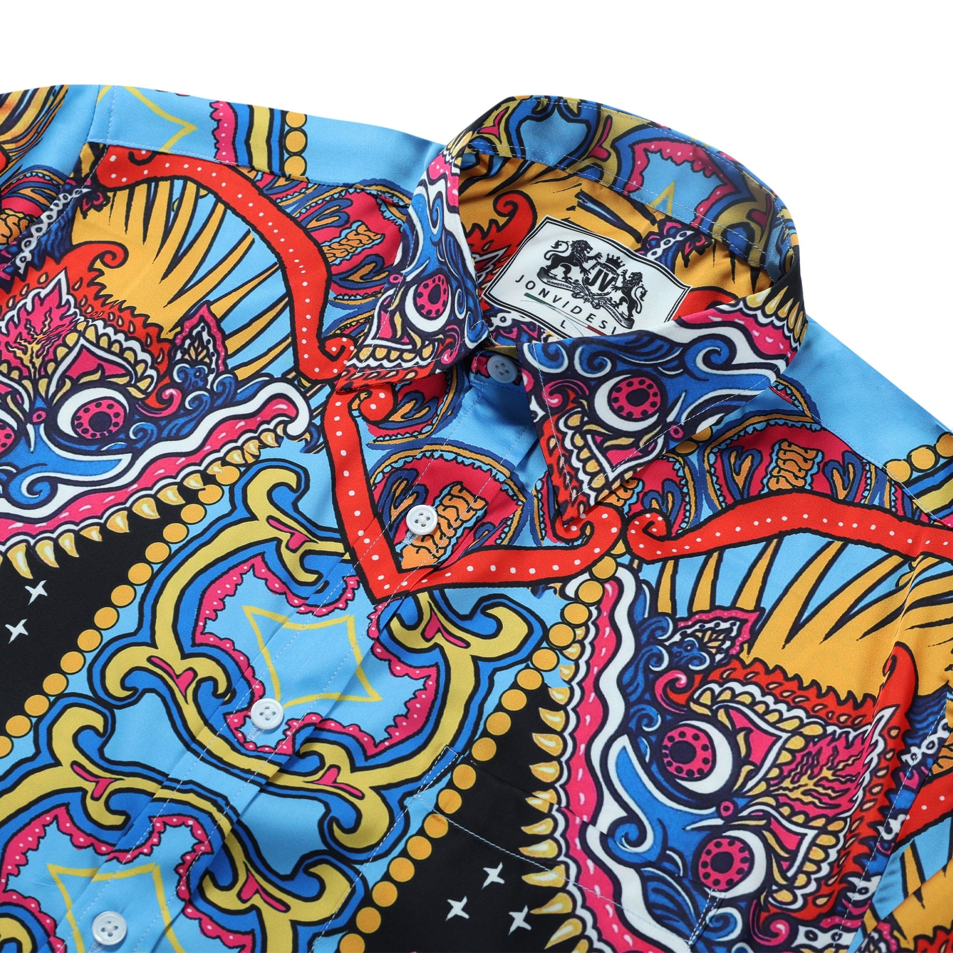 Vintage Pattern Short Sleeve Button Down Shirt Jonvidesign