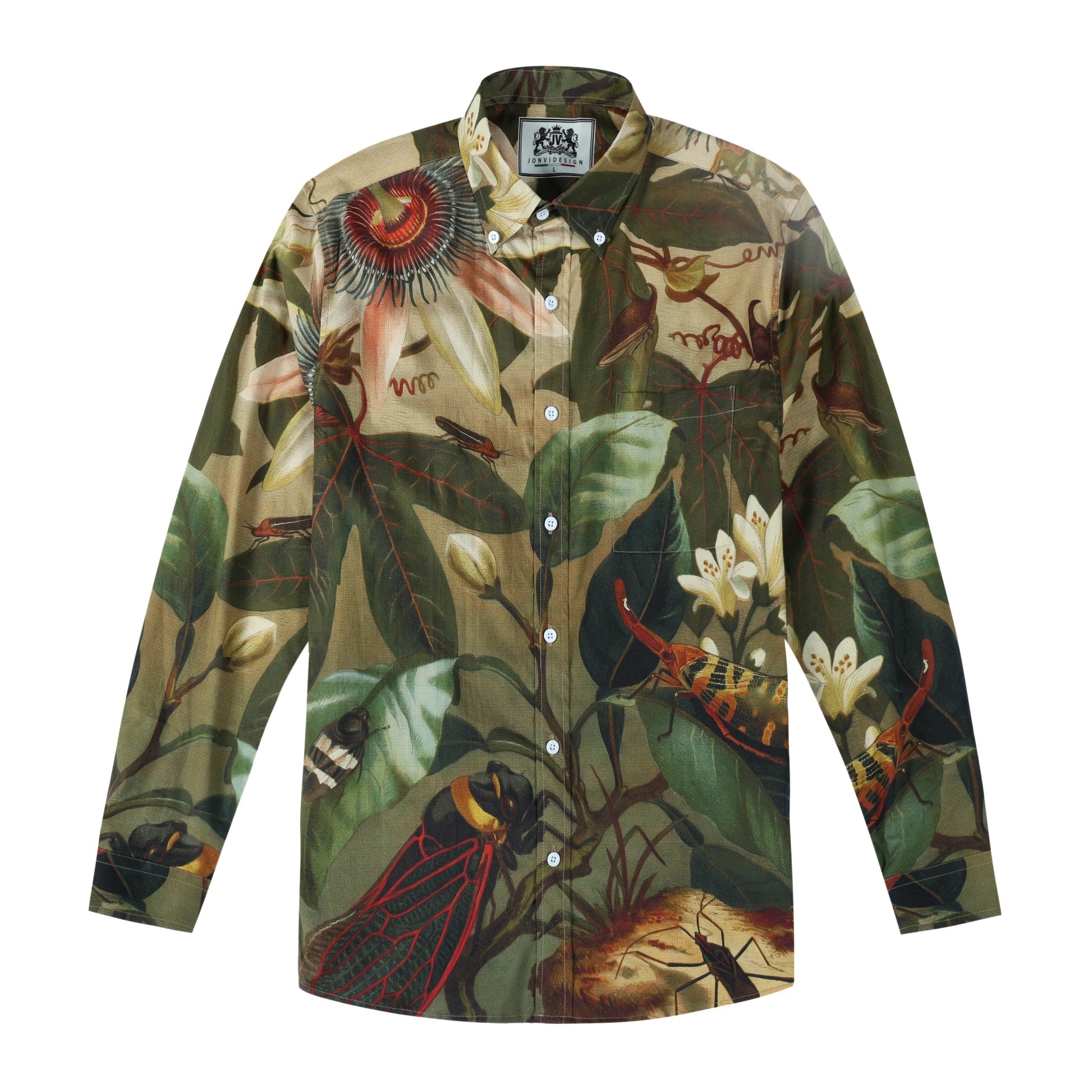 Woods Insect Pattern Long Sleeve Button Down Shirt Jonvidesign