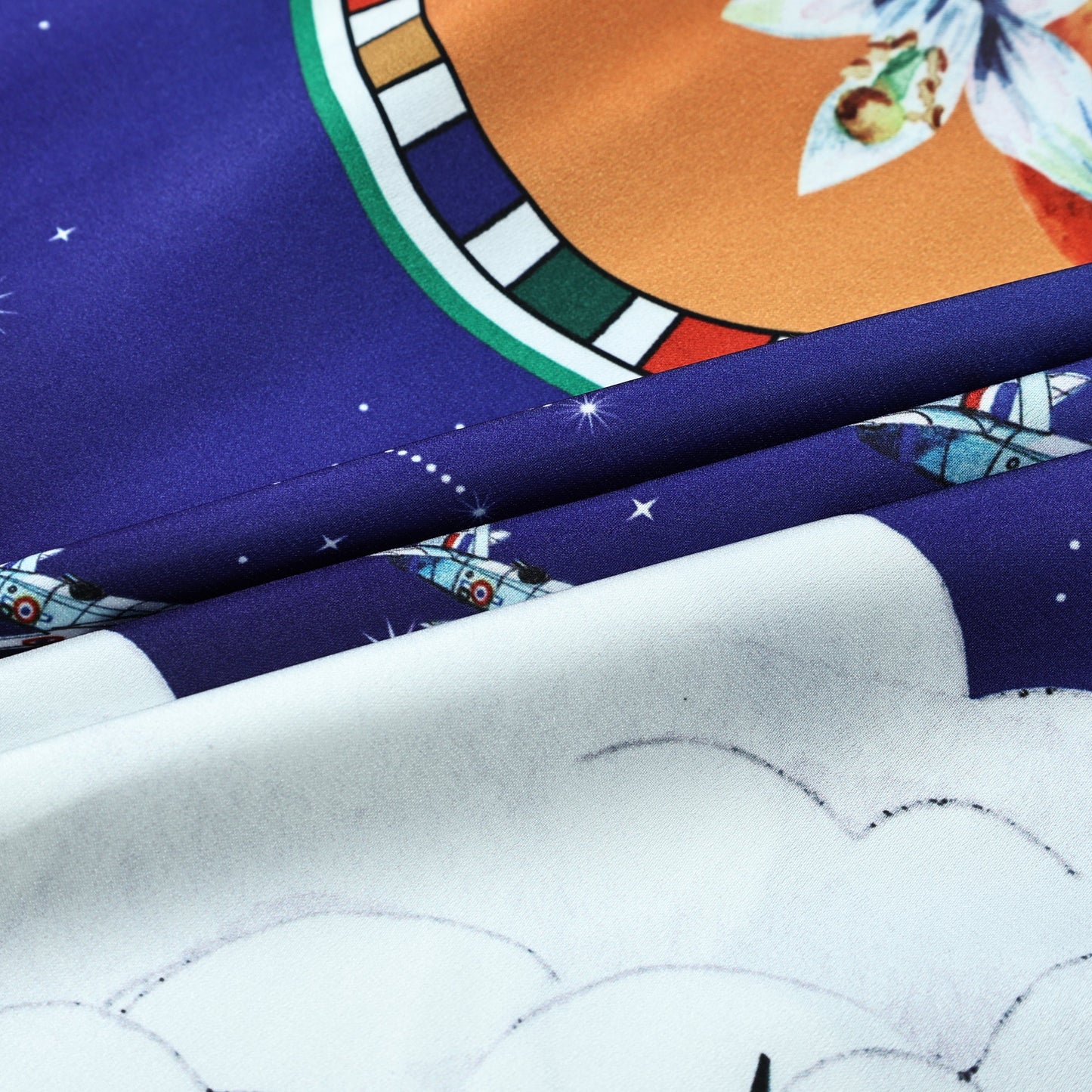 Zodiac Orange Airplane Castle Short Sleeve Camp Collar Shirt Jonvidesign