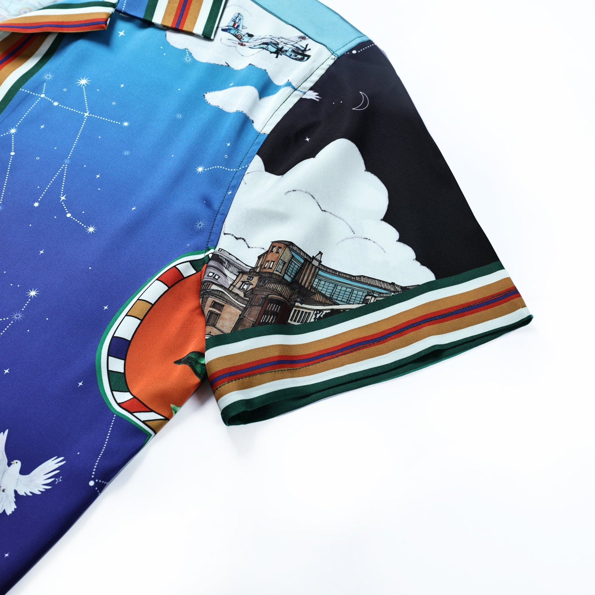 Zodiac Orange Airplane Castle Short Sleeve Camp Collar Shirt Jonvidesign