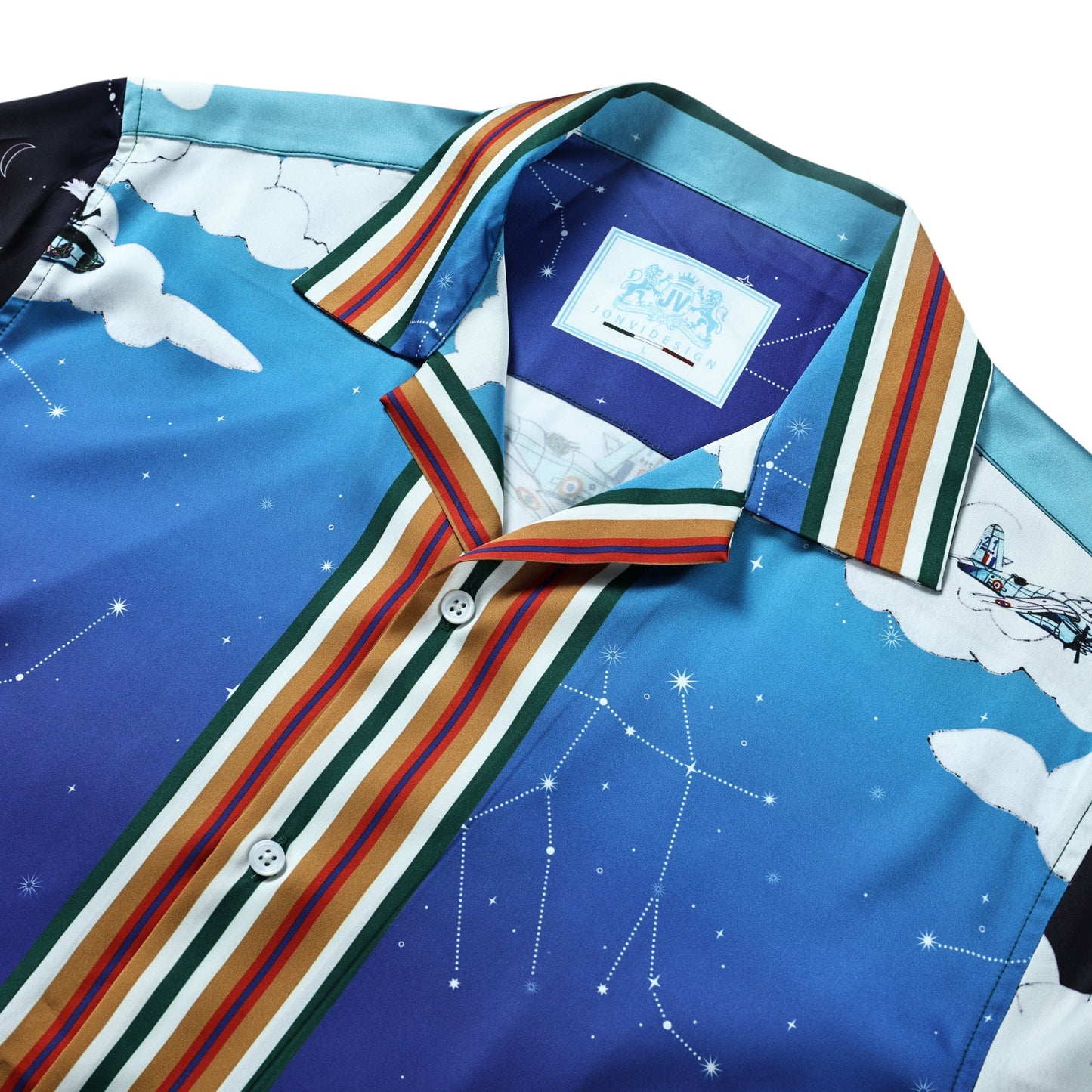 Zodiac Orange Airplane Castle Short Sleeve Camp Collar Shirt Jonvidesign