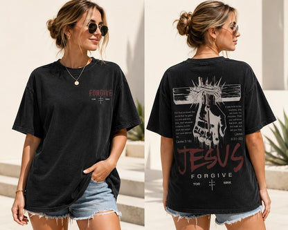 Forgive in Christ™ – Vintage Washed Black Christian T-Shirt | Jesus Cross Graphic Faith Tee | John 3:16 Scripture Shirt