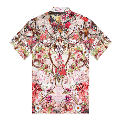 Floral Blossom Printed Silk Fiber Short Sleeve Casual Shirt