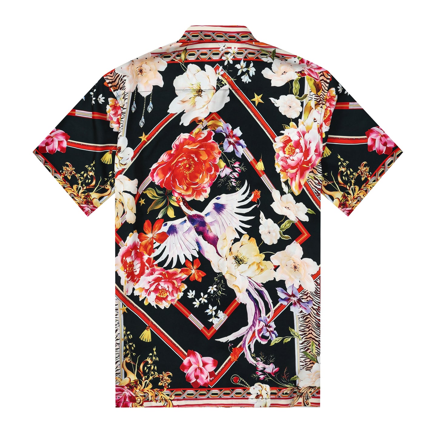 Luxury Flower Print Silk Fiber Short Sleeve Shirt