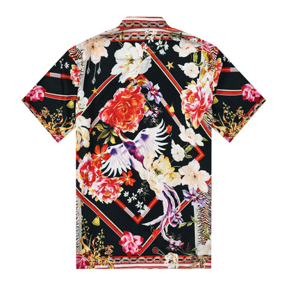 Luxury Flower Print Silk Fiber Short Sleeve Shirt