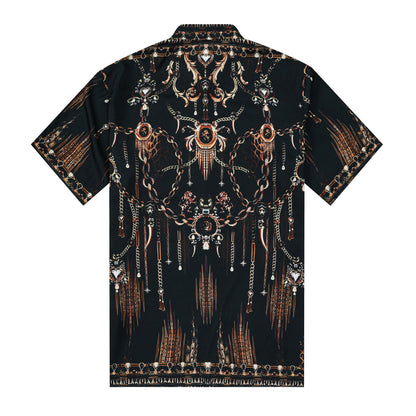 Rough Chain Design Silk Fiber Short Sleeve Shirt