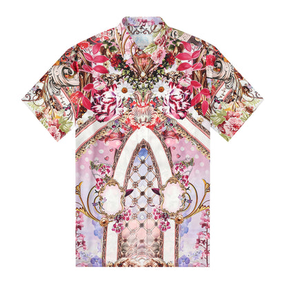 Floral Blossom Printed Silk Fiber Short Sleeve Casual Shirt