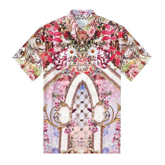 Floral Blossom Printed Silk Fiber Short Sleeve Casual Shirt