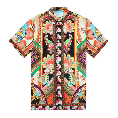Luxury Resort Wear Silk Fiber Short Sleeve Shirt