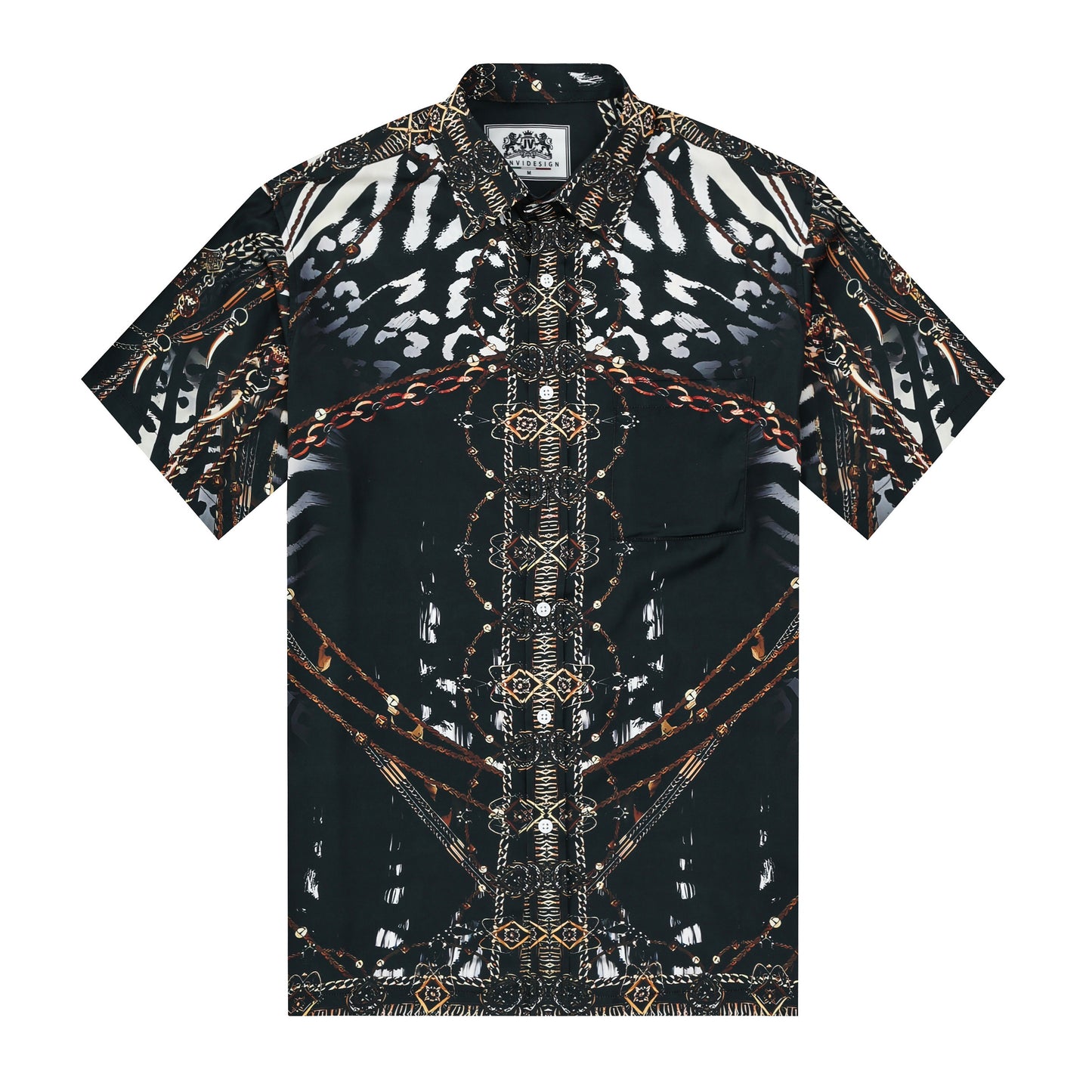 Chain Animal Printed Silk Fiber Short Sleeve Shirt