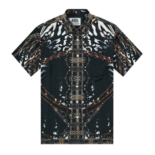 Chain Animal Printed Silk Fiber Short Sleeve Shirt
