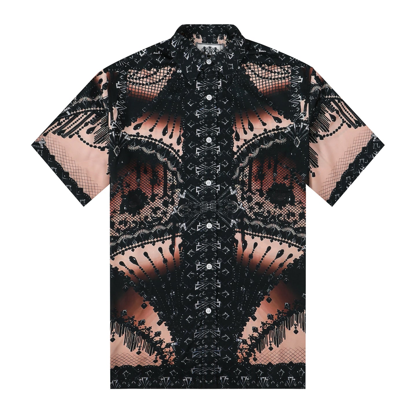 Black Beaded Lace Design Silk Fiber Short Sleeve Shirt