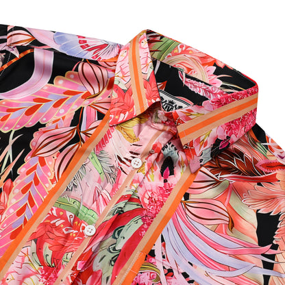 Floral Butterflies Pattern Silk Fiber Short Sleeve Shirt