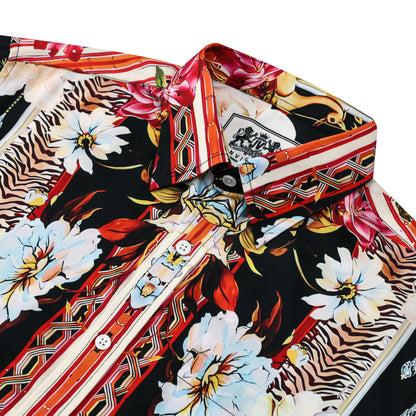 Luxury Flower Print Silk Fiber Short Sleeve Shirt