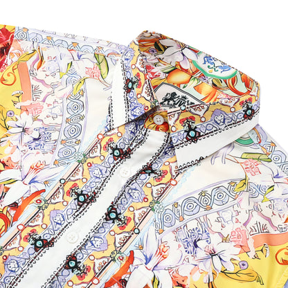 Yellow Floral Pattern Silk Fiber Short Sleeve Shirt