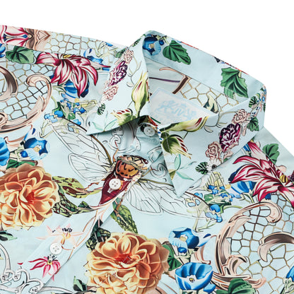 Natural Floral Silk Fiber Short Sleeve Casual Shirt