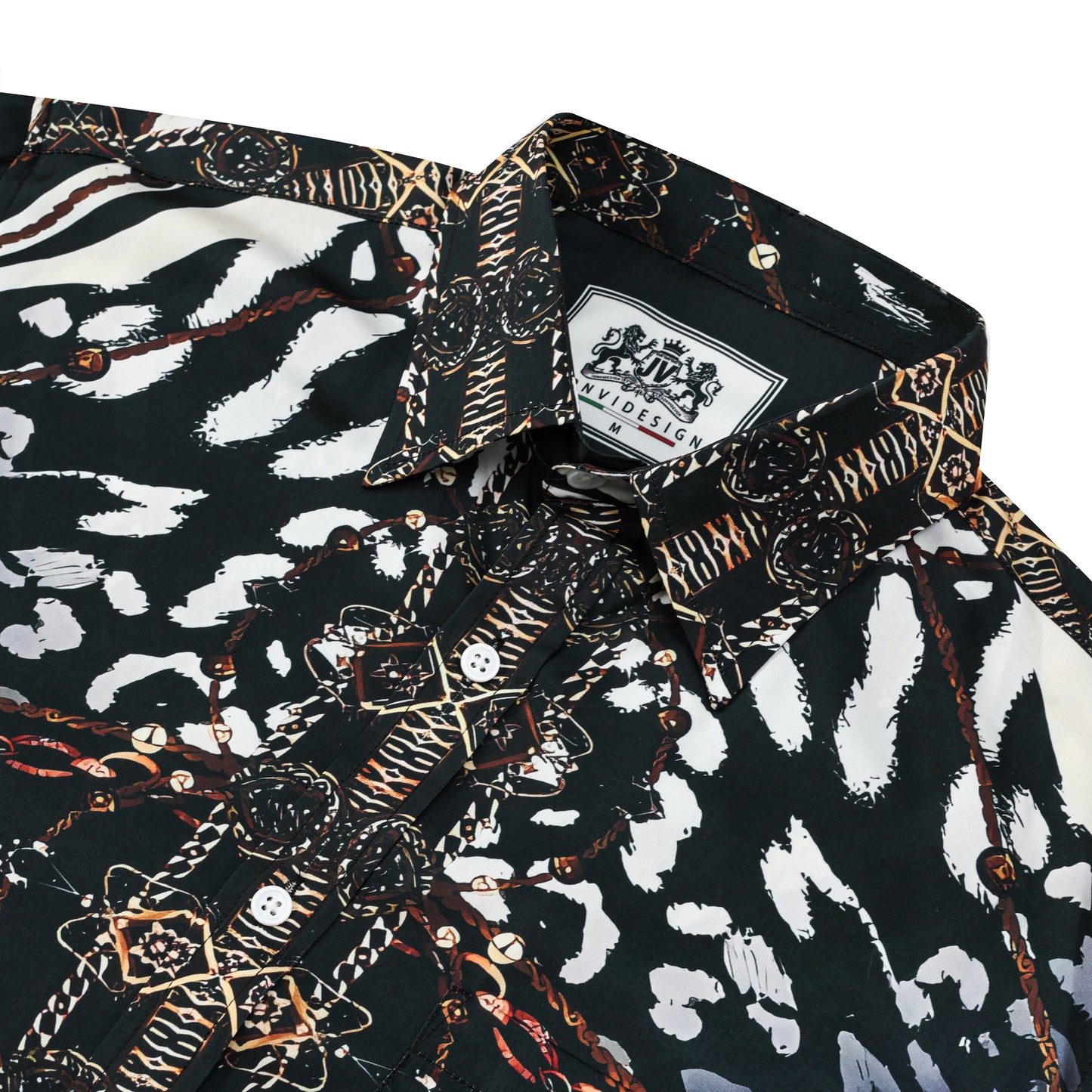 Chain Animal Printed Silk Fiber Short Sleeve Shirt