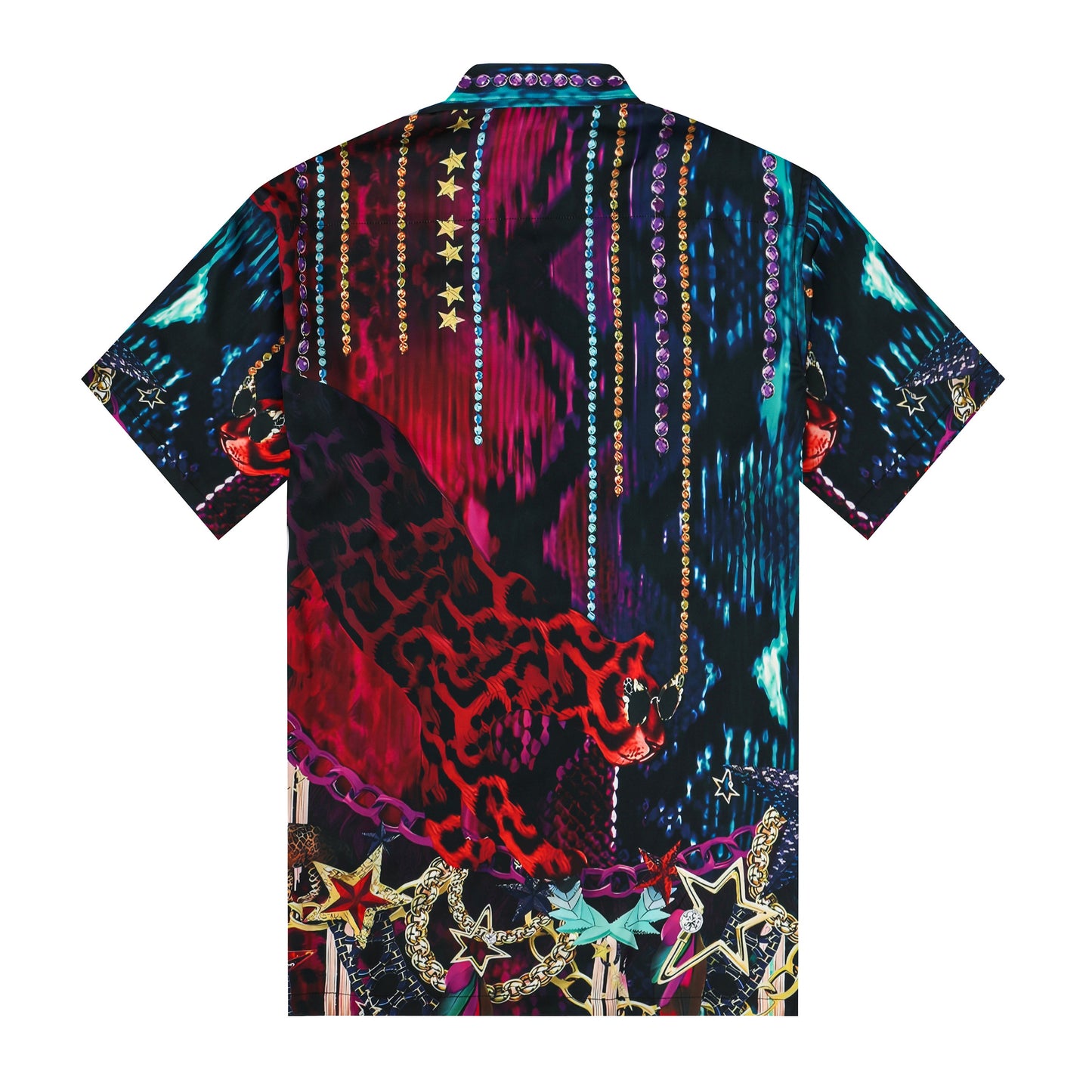 Leopard Pendant Necklace Silk Fiber Short Sleeve Shirt
