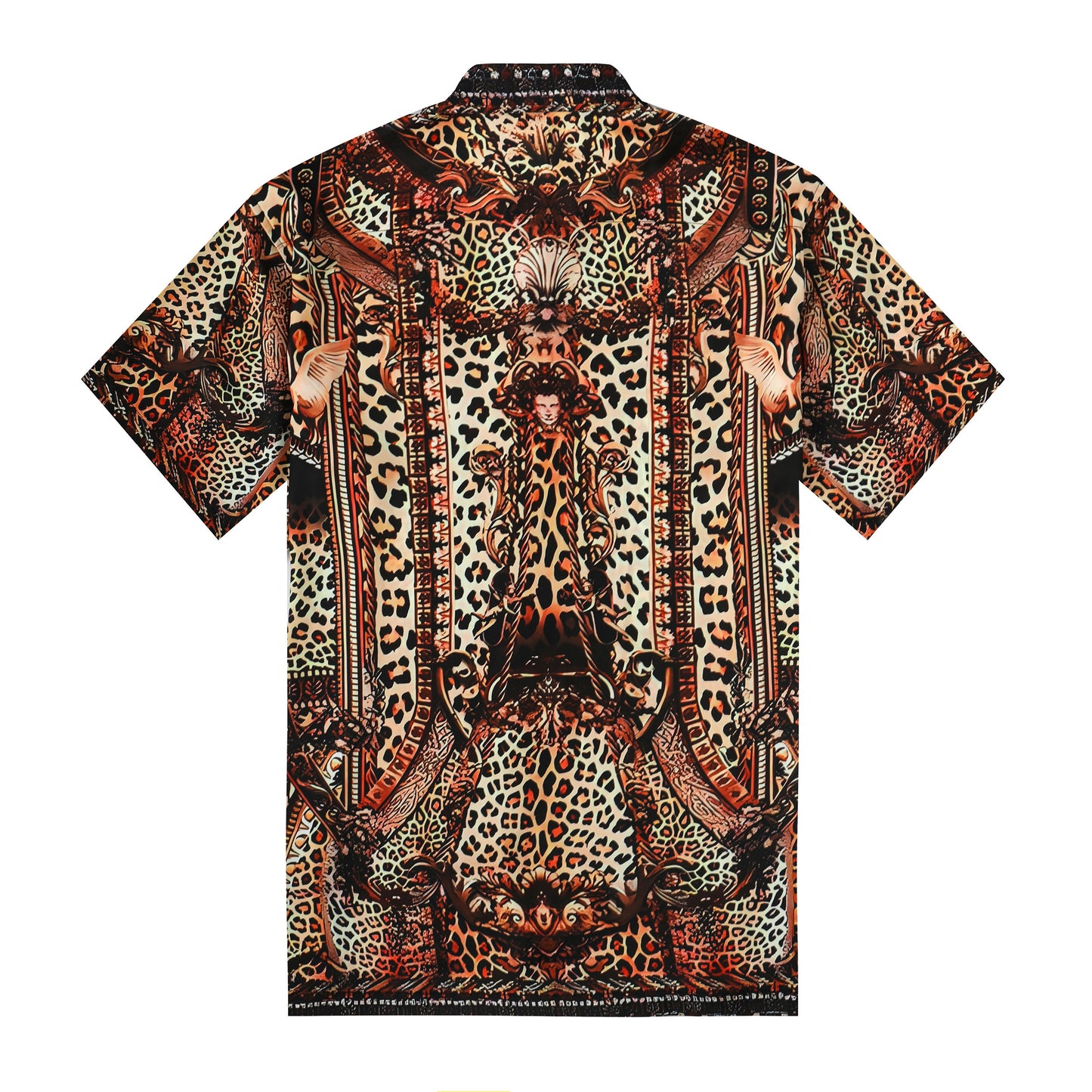 Leopard Print Silk Fiber Short Sleeve Shirt