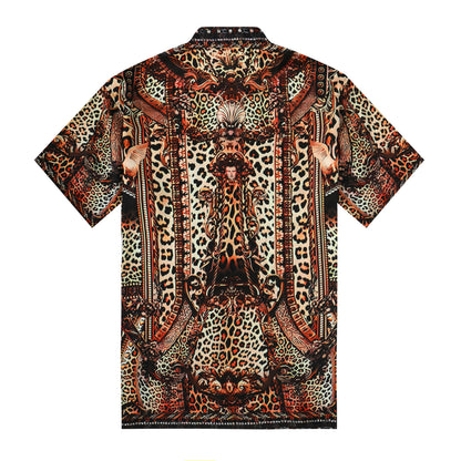 Leopard Print Silk Fiber Short Sleeve Shirt