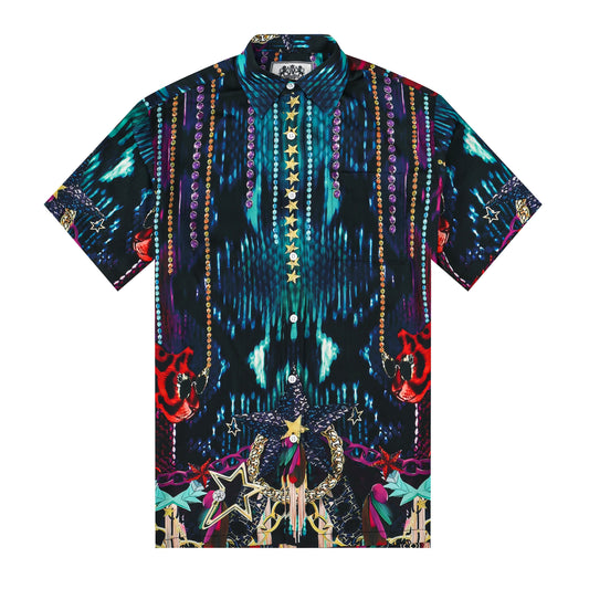Leopard Pendant Necklace Silk Fiber Short Sleeve Shirt